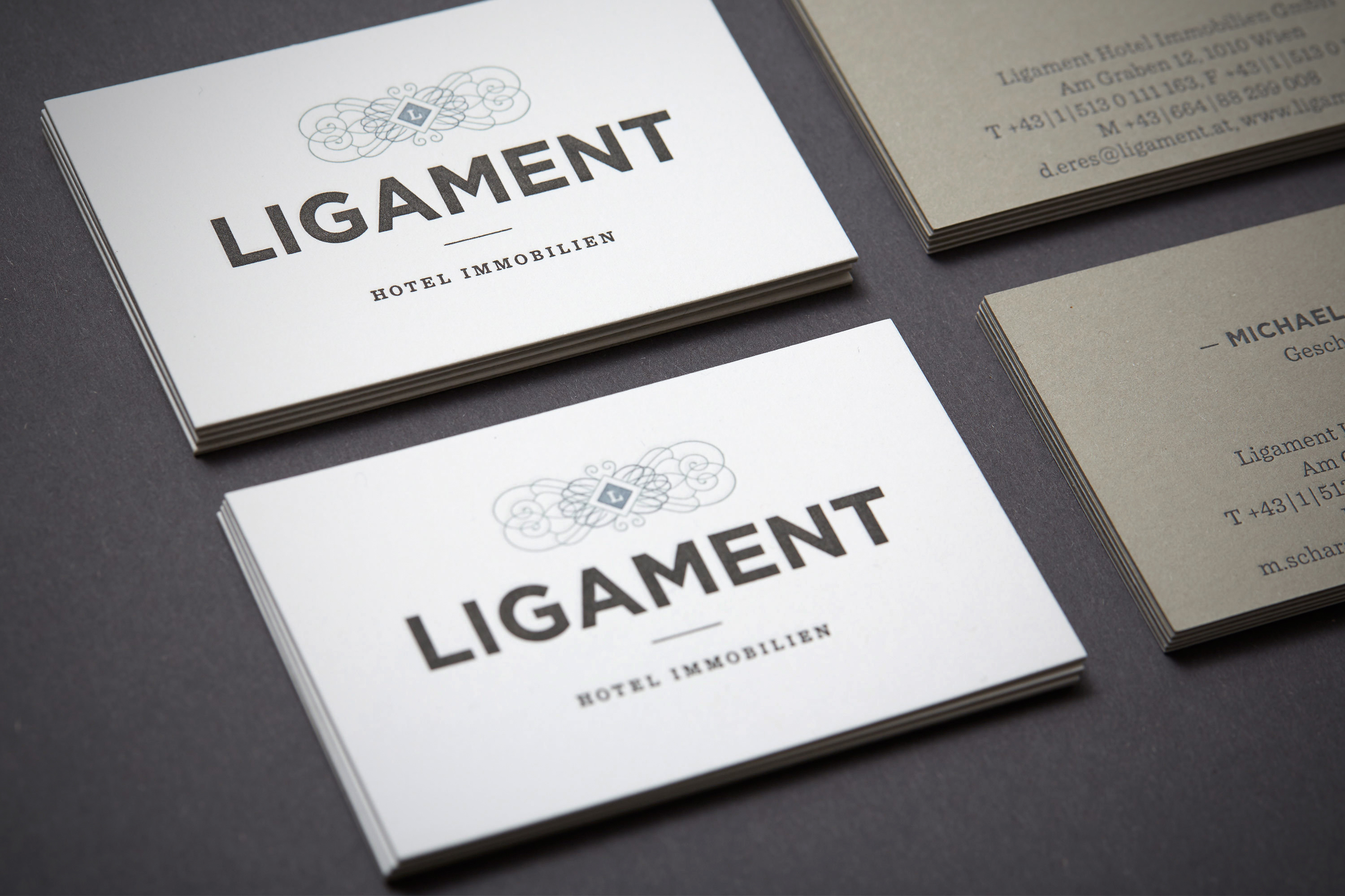 Logo Visitenkarte Design Grafikdesign Letterpress Luxus Ligament Hofegger Branding