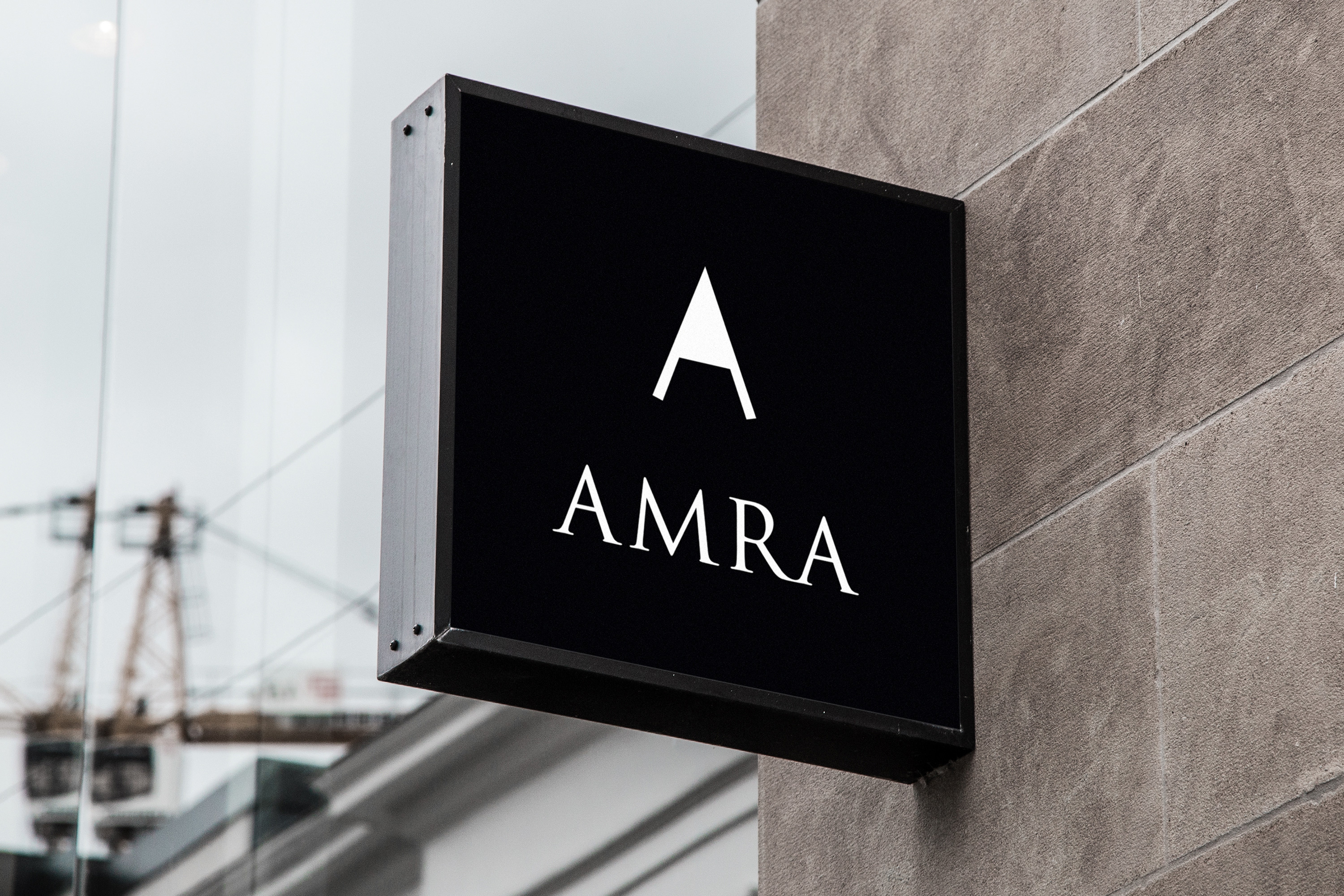 Branding Amra Schild Beschilderung Store Design Logo